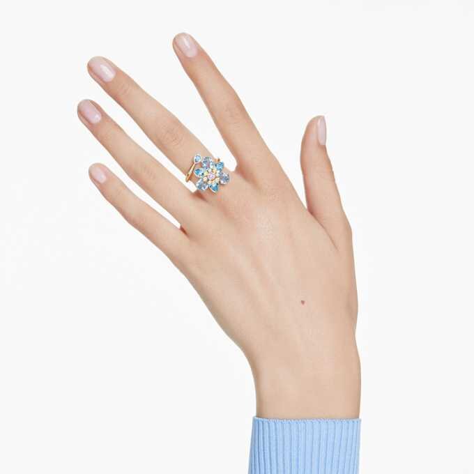 Idyllia åben ring med blandede slibninger, blomst, blå, guldbelagt Idyllia åben ring med blandede slibninger, blomst, blå, guldbelagt