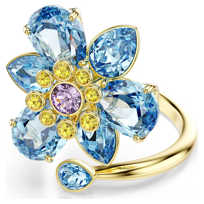 Idyllia åben ring med blandede slibninger, blomst, blå, guldbelagt Idyllia åben ring med blandede slibninger, blomst, blå, guldbelagt