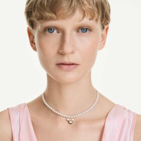 Idyllia choker med krystalperler, blandede slibninger, bi, hvid, forgyldt
