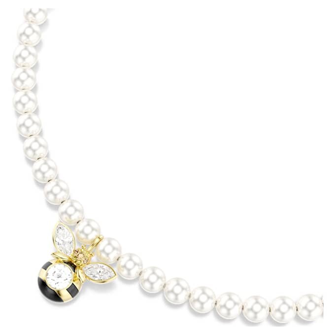 Idyllia choker med krystalperler, blandede slibninger, bi, hvid, forgyldt Idyllia choker med krystalperler, blandede slibninger, bi, hvid, forgyldt