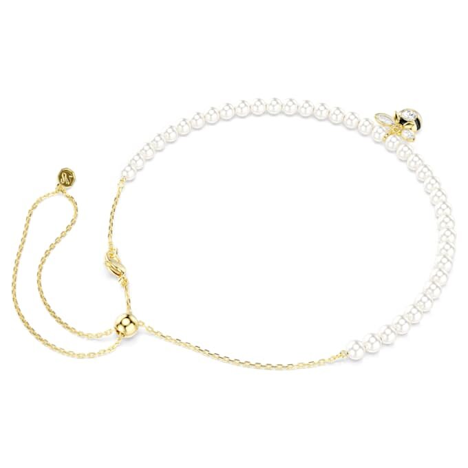 Idyllia choker med krystalperler, blandede slibninger, bi, hvid, forgyldt Idyllia choker med krystalperler, blandede slibninger, bi, hvid, forgyldt