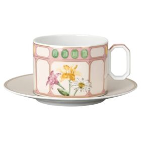 Idyllia Combi-kop med underkop i porcelæn, krystalprint-motiv, buket, flerfarvet