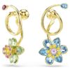 Idyllia dråbeøreringe, asymmetrisk design, blandede slibninger, blomster, flerfarvede, guldbelagte