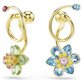 Idyllia dråbeøreringe, asymmetrisk design, blandede slibninger, blomster, flerfarvede, guldbelagte