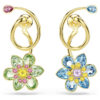 Idyllia dråbeøreringe, asymmetrisk design, blandede slibninger, blomster, flerfarvede, guldbelagte