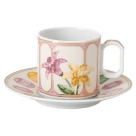 Idyllia espressokop med underkop i porcelæn, krystalprint-motiv, citron, flerfarvet