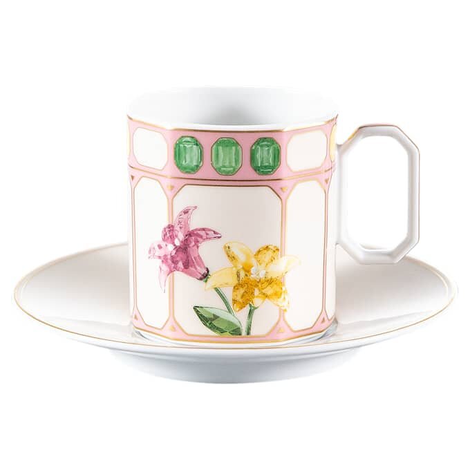 Idyllia kaffekop med underkop i porcelæn, krystalprint-motiv, blomster, flerfarvet Idyllia kaffekop med underkop i porcelæn, krystalprint-motiv, blomster, flerfarvet