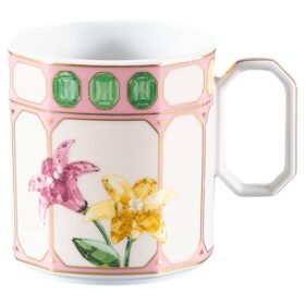 Idyllia kaffekop med underkop i porcelæn, krystalprint-motiv, blomster, flerfarvet