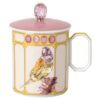 Idyllia-krus i porcelæn, krystalprint-motiv, finker, gul