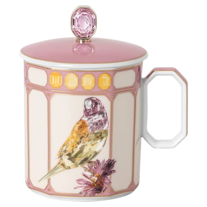 Idyllia-krus i porcelæn, krystalprint-motiv, finker, lyserød Idyllia-krus i porcelæn, krystalprint-motiv, finker, lyserød