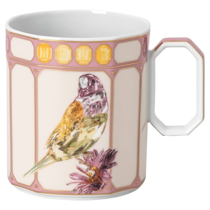 Idyllia-krus i porcelæn, krystalprint-motiv, finker, lyserød Idyllia-krus i porcelæn, krystalprint-motiv, finker, lyserød