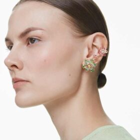 Idyllia ørecuff-sæt (3), asymmetrisk design, blandede slibninger, blomster, flerfarvet, guldbelagt
