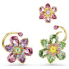 Idyllia ørecuff-sæt (3), asymmetrisk design, blandede slibninger, blomster, flerfarvet, guldbelagt