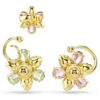 Idyllia ørecuff-sæt (3), asymmetrisk design, blandede slibninger, blomster, flerfarvet, guldbelagt