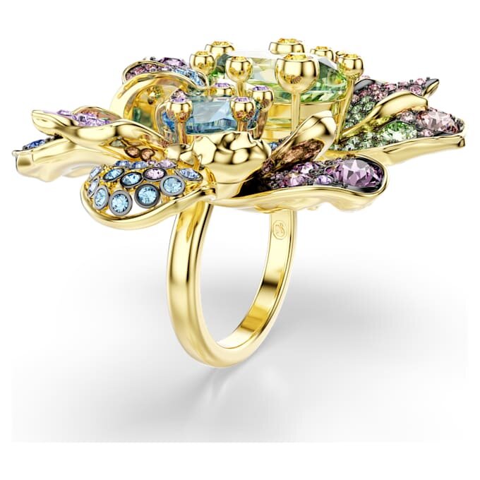 Idyllia-ring med blandede slibninger, pavé, blomst, flerfarvet, guldbelagt Idyllia-ring med blandede slibninger, pavé, blomst, flerfarvet, guldbelagt