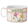 Idyllia tekop med underkop i porcelæn, krystalprint-motiv, buket, flerfarvet