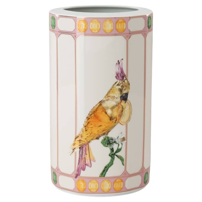 Idyllia-vase i porcelæn, krystalprint-motiv, fugl, flerfarvet Idyllia-vase i porcelæn, krystalprint-motiv, fugl, flerfarvet