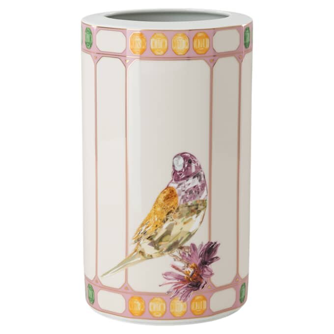Idyllia-vase i porcelæn, krystalprint-motiv, fugl, flerfarvet Idyllia-vase i porcelæn, krystalprint-motiv, fugl, flerfarvet