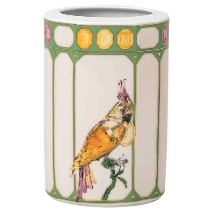 Idyllia-vase i porcelæn, krystalprint-motiv, kakadue, lille, flerfarvet Idyllia-vase i porcelæn, krystalprint-motiv, kakadue, lille, flerfarvet