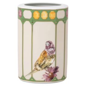 Idyllia-vase i porcelæn, krystalprint-motiv, kakadue, lille, flerfarvet