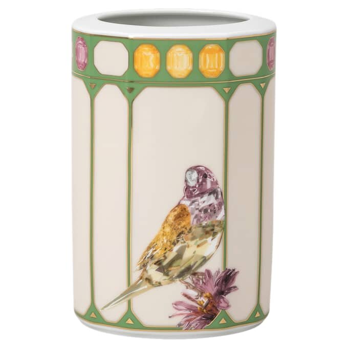 Idyllia-vase i porcelæn, krystalprint-motiv, kakadue, lille, flerfarvet Idyllia-vase i porcelæn, krystalprint-motiv, kakadue, lille, flerfarvet