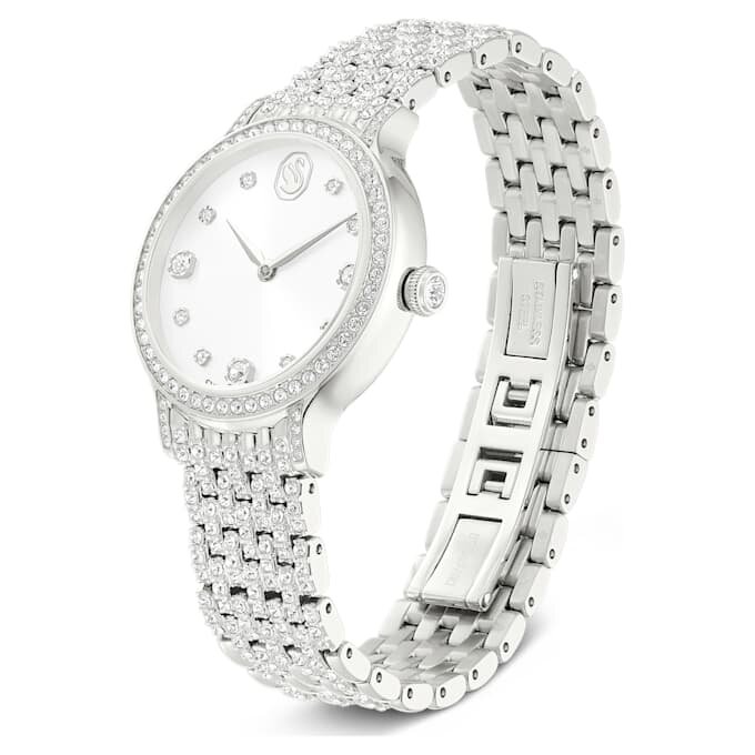 Imber-ure, fremstillet i Schweiz, metalarmbånd, sølvfarvet, rustfrit stål Imber-ure, fremstillet i Schweiz, metalarmbånd, sølvfarvet, rustfrit stål