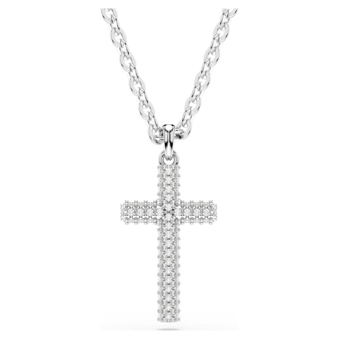 Insigne-vedhæng med pavé, kors, hvid, rhodineret Insigne-vedhæng med pavé, kors, hvid, rhodineret