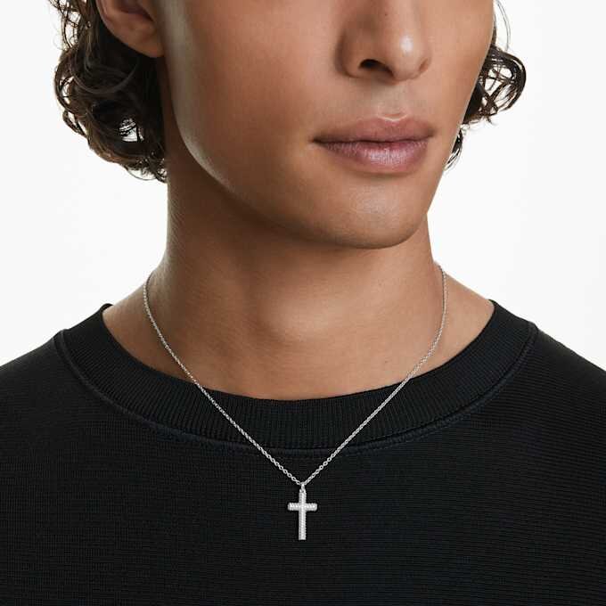 Insigne-vedhæng med pavé, kors, hvid, rhodineret Insigne-vedhæng med pavé, kors, hvid, rhodineret