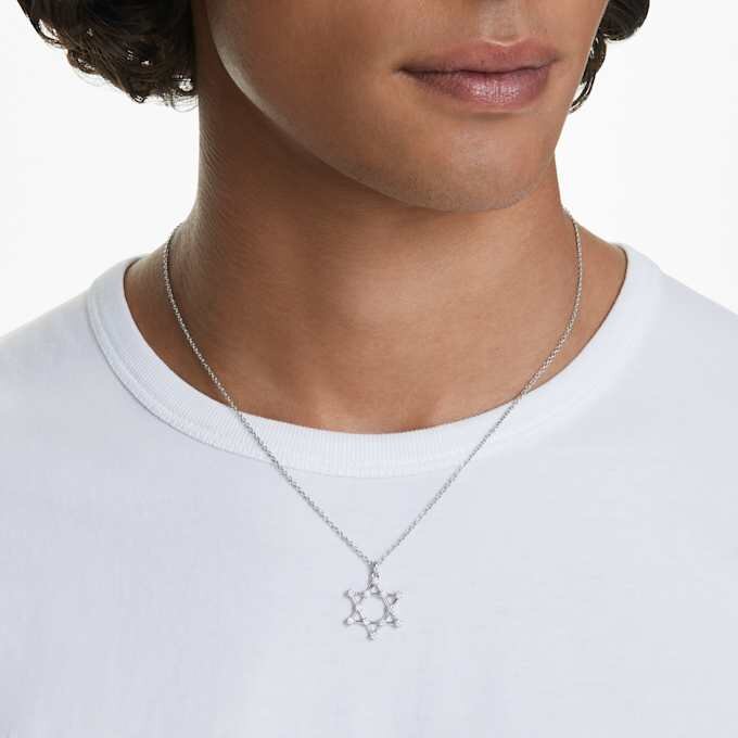 Insigne vedhæng, rundslibet, stjerne, hvid, rhodineret Insigne vedhæng, rundslibet, stjerne, hvid, rhodineret
