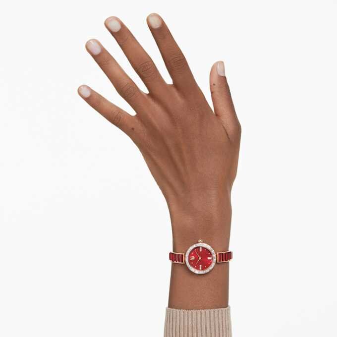 Matrix armbåndsur, fremstillet i Schweiz, krystalarmbånd, rødt, rosaguld-farvet finish Matrix armbåndsur, fremstillet i Schweiz, krystalarmbånd, rødt, rosaguld-farvet finish