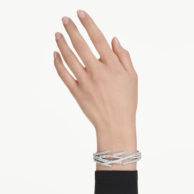 Matrix-armring med blandede slibninger, hvid, rhodineret Matrix-armring med blandede slibninger, hvid, rhodineret