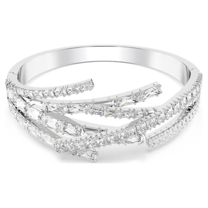 Matrix-armring med blandede slibninger, hvid, rhodineret Matrix-armring med blandede slibninger, hvid, rhodineret