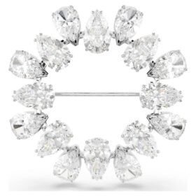 Matrix-broche, pæreformet, hvid, rhodineret Matrix-broche, pæreformet, hvid, rhodineret