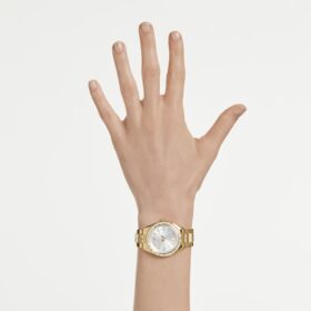 Matrix Date-ur, fremstillet i Schweiz, metalarmbånd, guldfarvet, guldfarvet finish