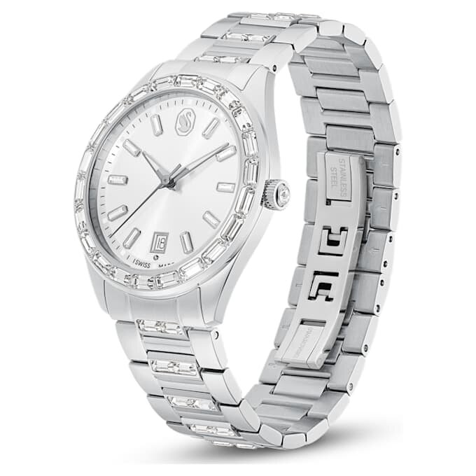 Matrix Date-ur, fremstillet i Schweiz, metalarmbånd, sølvfarvet, rustfrit stål Matrix Date-ur, fremstillet i Schweiz, metalarmbånd, sølvfarvet, rustfrit stål