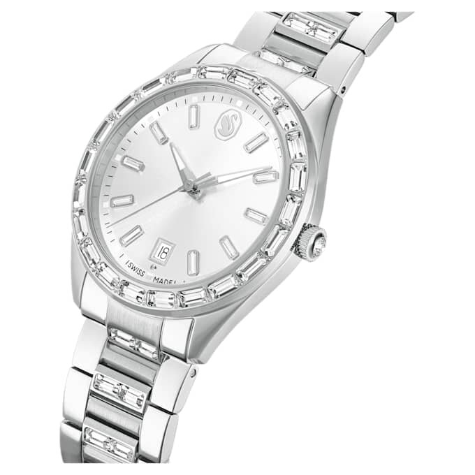 Matrix Date-ur, fremstillet i Schweiz, metalarmbånd, sølvfarvet, rustfrit stål Matrix Date-ur, fremstillet i Schweiz, metalarmbånd, sølvfarvet, rustfrit stål