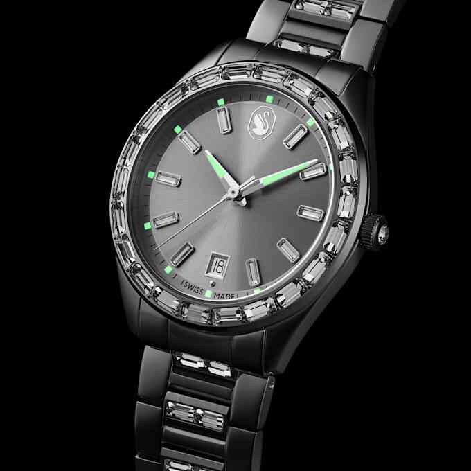 Matrix Date-ur, fremstillet i Schweiz, metalarmbånd, sølvfarvet, rustfrit stål Matrix Date-ur, fremstillet i Schweiz, metalarmbånd, sølvfarvet, rustfrit stål