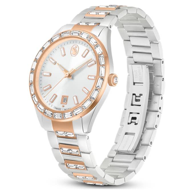 Matrix Date-ur, Swiss Made, metalarmbånd, rosaguldfarvet, blandet metalfinish Matrix Date-ur, Swiss Made, metalarmbånd, rosaguldfarvet, blandet metalfinish