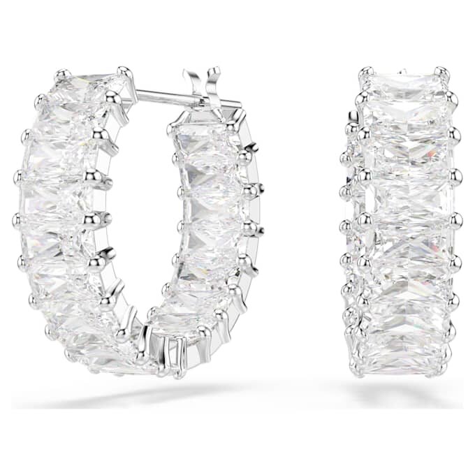 Matrix hoop-øreringe med baguetteslibning, hvide, rhodiumbelagte Matrix hoop-øreringe med baguetteslibning, hvide, rhodiumbelagte