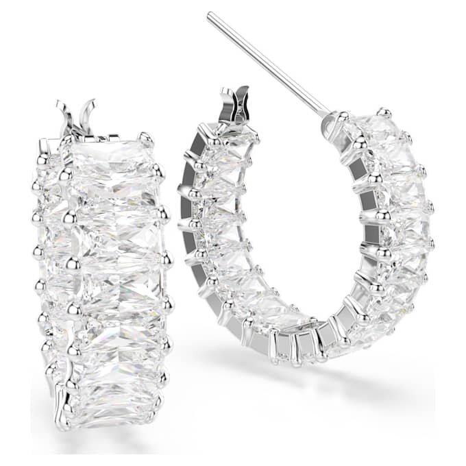 Matrix hoop-øreringe med baguetteslibning, hvide, rhodiumbelagte Matrix hoop-øreringe med baguetteslibning, hvide, rhodiumbelagte
