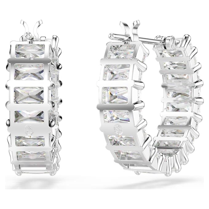 Matrix hoop-øreringe med baguetteslibning, hvide, rhodiumbelagte Matrix hoop-øreringe med baguetteslibning, hvide, rhodiumbelagte