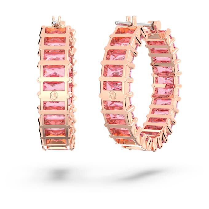 Matrix hoop-øreringe med baguetteslibning, lyserøde, rosaguldbelagte Matrix hoop-øreringe med baguetteslibning, lyserøde, rosaguldbelagte