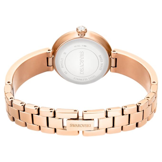 Matrix Pearl Bangle-armbåndur, fremstillet i Schweiz, krystalarmbånd, hvidt, rosaguld-farvet finish Matrix Pearl Bangle-armbåndur, fremstillet i Schweiz, krystalarmbånd, hvidt, rosaguld-farvet finish