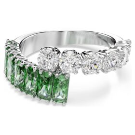 Matrix-ring med blandede slibninger, grøn, rhodiumbelagt