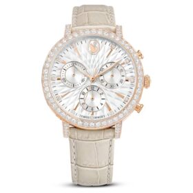 Matrix Tennis Chrono-ur, Swiss Made, læderrem, beige, rosaguld-farvet finish