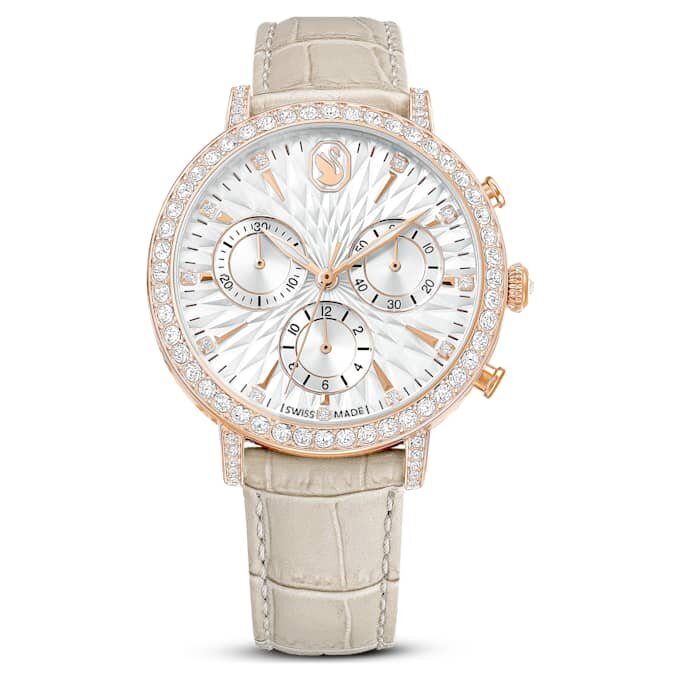 Matrix Tennis Chrono-ur, Swiss Made, læderrem, beige, rosaguld-farvet finish Matrix Tennis Chrono-ur, Swiss Made, læderrem, beige, rosaguld-farvet finish