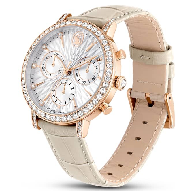 Matrix Tennis Chrono-ur, Swiss Made, læderrem, beige, rosaguld-farvet finish Matrix Tennis Chrono-ur, Swiss Made, læderrem, beige, rosaguld-farvet finish