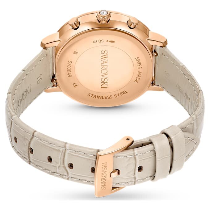 Matrix Tennis Chrono-ur, Swiss Made, læderrem, beige, rosaguld-farvet finish Matrix Tennis Chrono-ur, Swiss Made, læderrem, beige, rosaguld-farvet finish