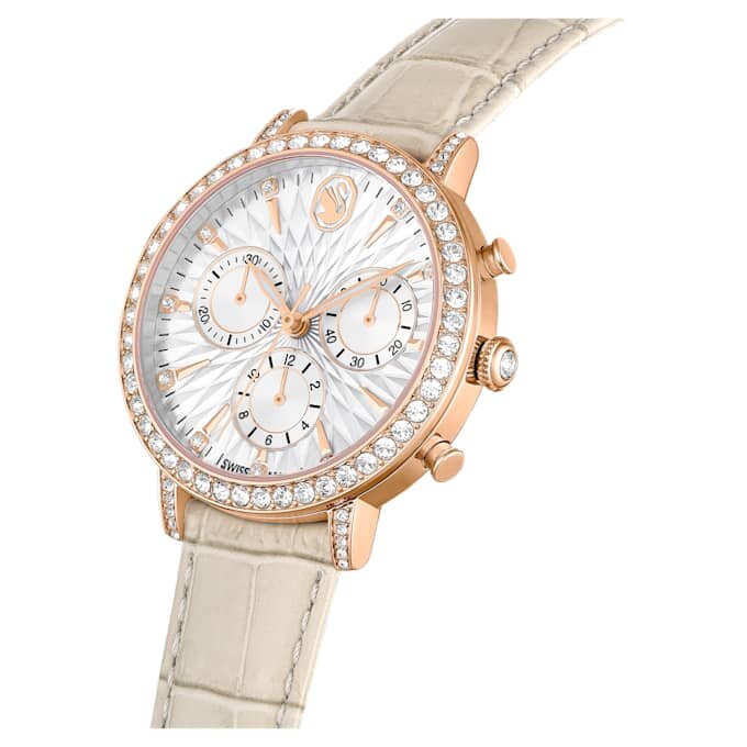 Matrix Tennis Chrono-ur, Swiss Made, læderrem, beige, rosaguld-farvet finish Matrix Tennis Chrono-ur, Swiss Made, læderrem, beige, rosaguld-farvet finish