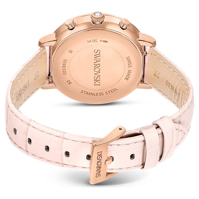 Matrix Tennis Chrono-ur, Swiss Made, læderrem, lyserød, rosaguld-farvet finish Matrix Tennis Chrono-ur, Swiss Made, læderrem, lyserød, rosaguld-farvet finish